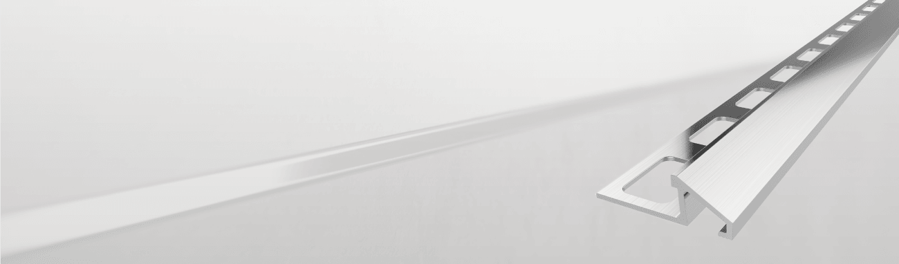 Brushed aluminium tile trim profile section